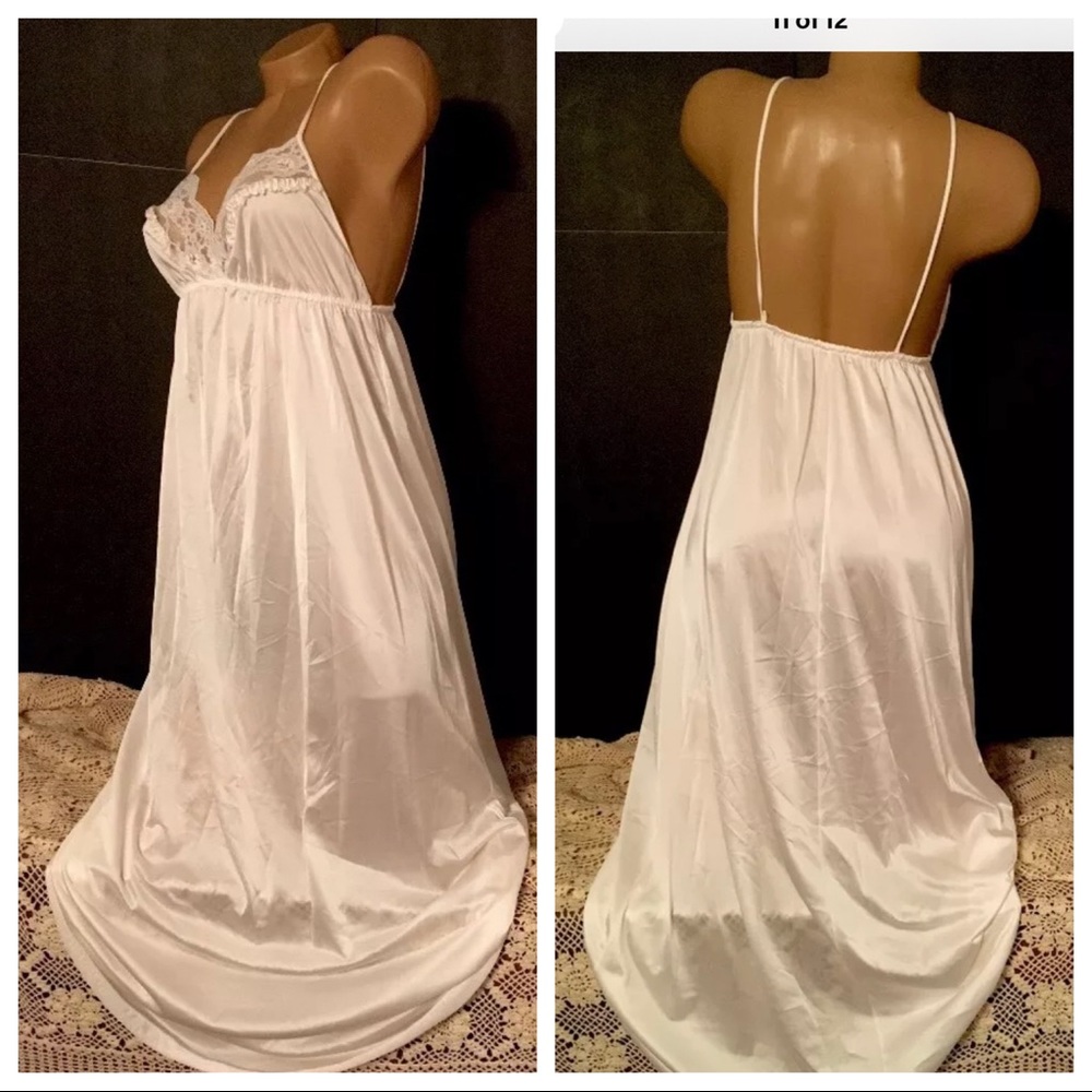 πππHOST PICπππVTG Miss Elaine Peignoir Set Small White Nylon lace long gown Robe - Picture 7 of 16